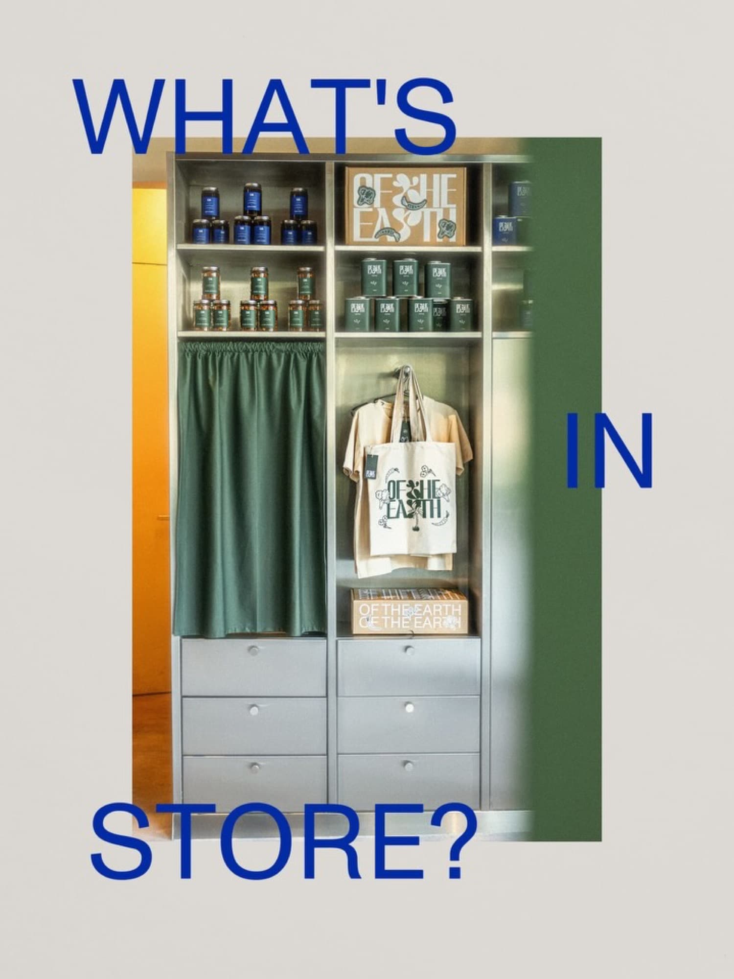 The lifestyle shop shelf — tins, totes and tees in the brand's green and cream